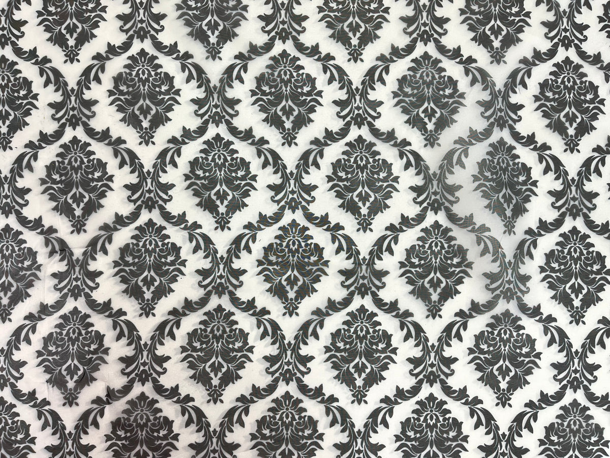 厳選・m単価表示】オーガンジーダマスク柄（白地/黒）【奥山